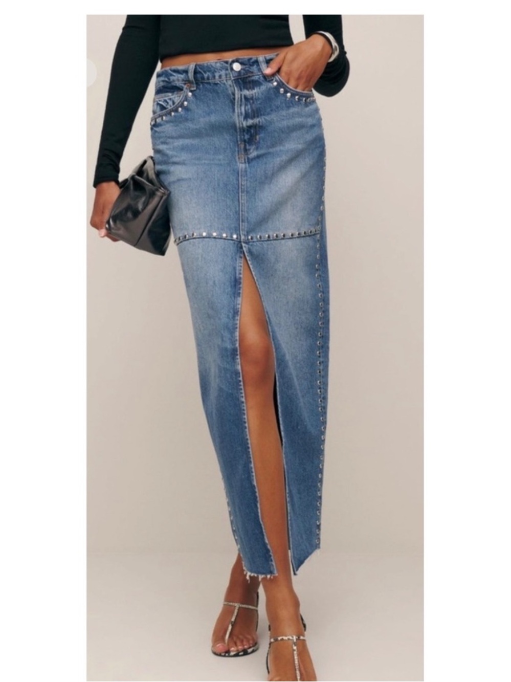 Reformation Studded Tazz Denim Maxi Skirt